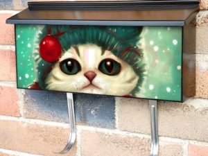 Cute Christmas Kitten in Hat Townhouse Mailbox Cover