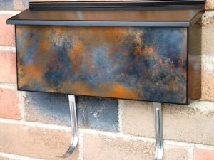 Blue and Orange Patina Design Townhouse Mailbox Cover