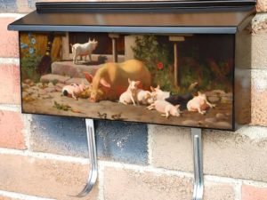 Sow and Her Piglets by C. Bogh Townhouse Mailbox Cover