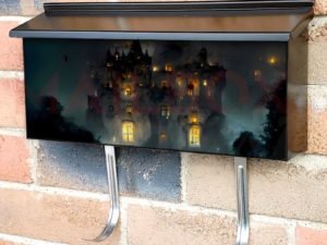 Dark Halloween Castle Townhouse Mailbox Cover