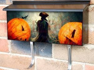 Halloween Wizard with Evil Pumpkins Townhouse Mailbox Cover