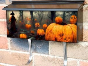Witch on a Pumpkin Field Townhouse Mailbox Cover