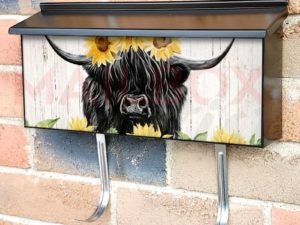 Black Highland Bull and Sunflowers Townhouse Mailbox Cover