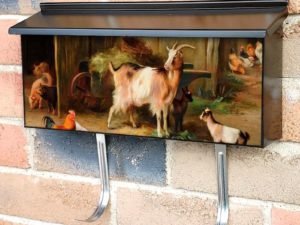 Goats, Chickens And Chicks In A Farmyard Townhouse Mailbox Cover