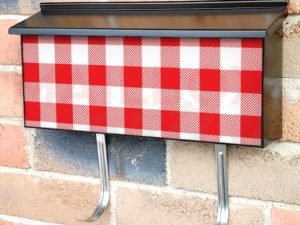 Red and White Buffalo Plaid Design Townhouse Mailbox Cover