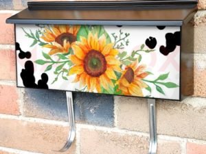 Sunflowers on Cowhide Pattern Townhouse Mailbox Cover
