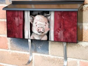 Piglet in the Barn Window Townhouse Mailbox Cover
