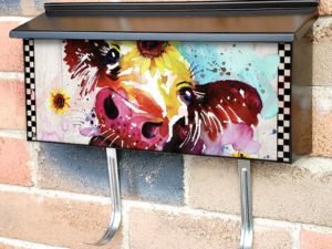 Colorful Cow and Sunflowers Townhouse Mailbox Cover