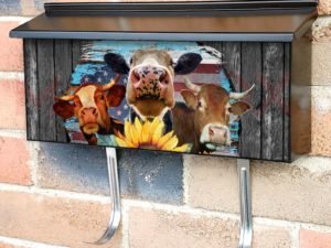 Cow Trio with USA Flag and Sunflowers Townhouse Mailbox Cover