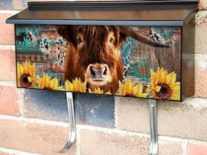 Bull with Sunflowers Townhouse Mailbox Cover