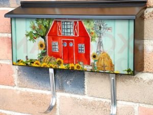 Red Barn and Sunflowers Townhouse Mailbox Cover