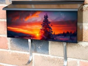 Sunset on the Snowy Hill Townhouse Mailbox Cover