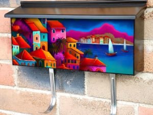 Colorful Seaside Village  Townhouse Mailbox Cover