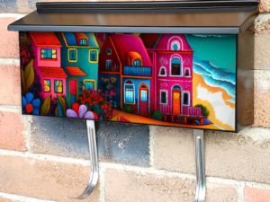 Colorful Seaside Village #2 Townhouse Mailbox Cover
