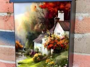 European Village by the River Colonial Mailbox Cover