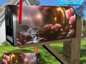 Rose Cottage with Waterfall Decorative Rural Farm Mailbox Cover