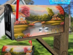 Cute Cottage at the Lake Decorative Rural Farm Mailbox Cover