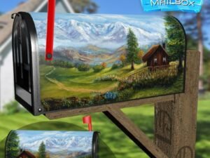 Little Log Cabin in the Mountains Decorative Rural Farm Mailbox Cover