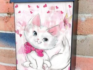 Valentine's Day Kitten and Hearts Colonial Mailbox Cover