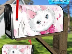 Valentine's Day Kitten and Hearts Decorative Rural Farm Mailbox Cover