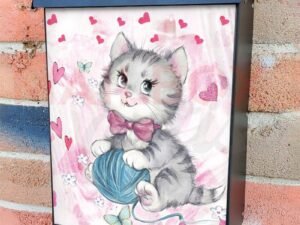 Valentine's Day Kitty and Hearts  Colonial Mailbox Cover