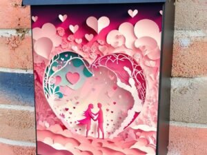 Valentine's Day Couple 3D Effect #4 Colonial Mailbox Cover