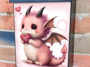 Cute Valentine's Dragon Colonial Mailbox Cover