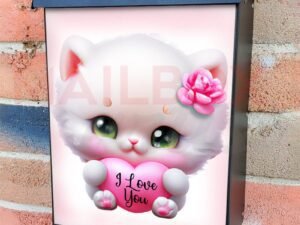 Cute Valentine's Kitten with Heart Colonial Mailbox Cover