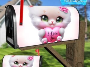 Cute Valentine's Kitten with Heart Decorative Rural Farm Mailbox Cover