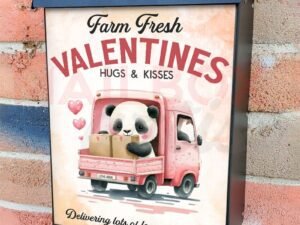 Valentine's Panda on a Truck Colonial Mailbox Cover