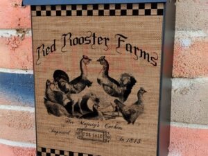 Red Rooster Farm Burlap Pattern Colonial Mailbox Cover
