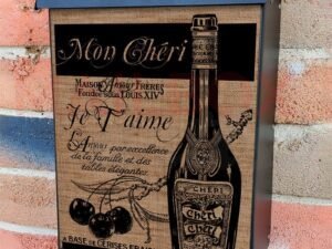 Vintage Cherry Liqueur Burlap Pattern Colonial Mailbox Cover