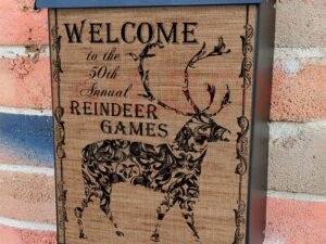 Reindeer Games Burlap Pattern Colonial Mailbox Cover