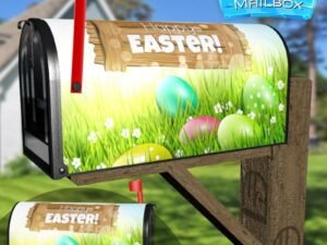 Easter Eggs in the Grass and a Sign Decorative Rural Farm Mailbox Cover