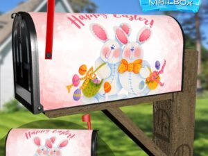 Two White Easter Bunnies Decorative Rural Farm Mailbox Cover