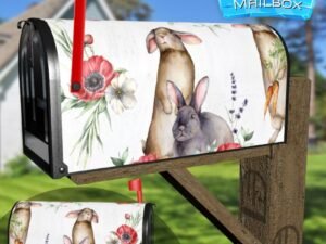 Easter Bunnies and Poppies Decorative Rural Farm Mailbox Cover