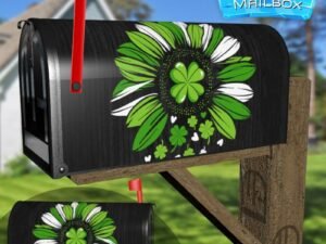 St. Patrick Day Shamrock Sunflower Decorative Rural Farm Mailbox Cover
