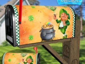 St. Patrick Day Leprechaun & Pot of Gold Decorative Rural Farm Mailbox Cover