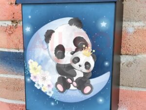 Mom and Baby Panda on the Moon Colonial Mailbox Cover