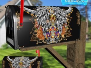 Mandala Buffalo Head Decorative Rural Farm Mailbox Cover
