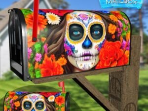Sugar Skull Girl with Flowers #1 Decorative Rural Farm Mailbox Cover