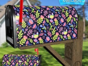 Folk Pattern with Birds and Flowers Decorative Rural Farm Mailbox Cover