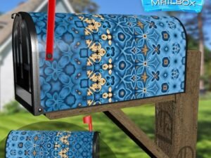 Blue and Yellow Folk Pattern Decorative Rural Farm Mailbox Cover