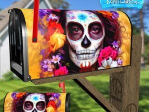 Sugar Skull Girl with Flowers #3 Decorative Rural Farm Mailbox Cover
