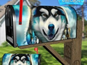 Native Husky with Feathers Decorative Rural Farm Mailbox Cover