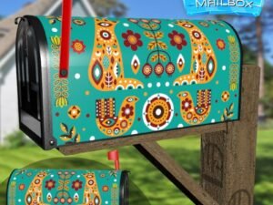 Folk Pattern with Foxes and Birds Decorative Rural Farm Mailbox Cover