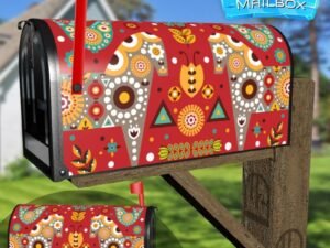 Folk Pattern with Horses and Birds Decorative Rural Farm Mailbox Cover