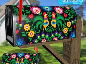 Traditional Polish Design with Roosters Decorative Rural Farm Mailbox Cover