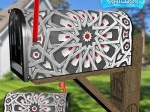 Grey Mandala Folklore Design Decorative Rural Farm Mailbox Cover