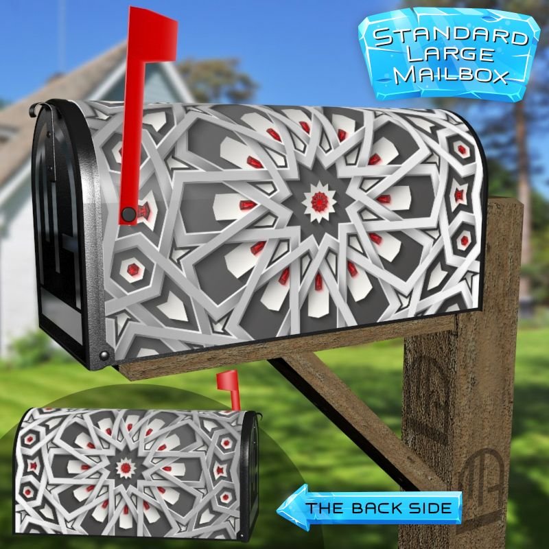 Grey Mandala Folklore Design Decorative Rural Farm Mailbox Cover